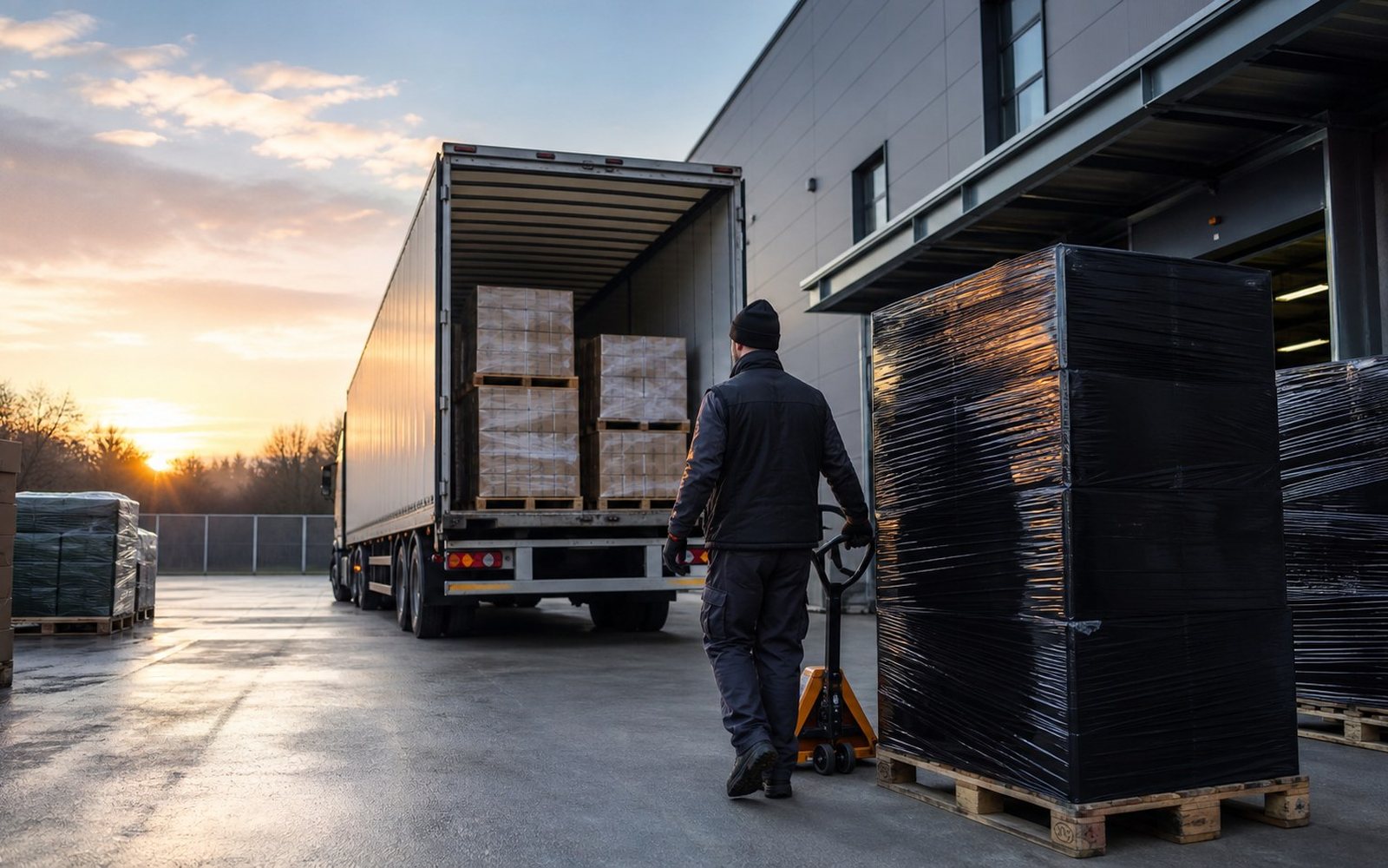 Verladung palettierter Ware auf einen LKW an der Laderampe