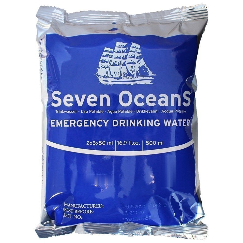Seven OceanS Trinkwasserkonserve – Einzeleinheit mit 500 ml in zehn Portionsbeuteln
